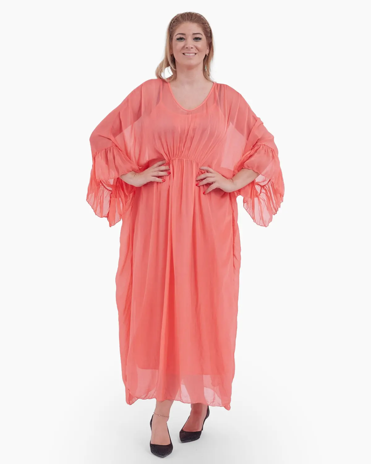 Rochii din Mătase - Rochie eleganta de efect, roz piersica