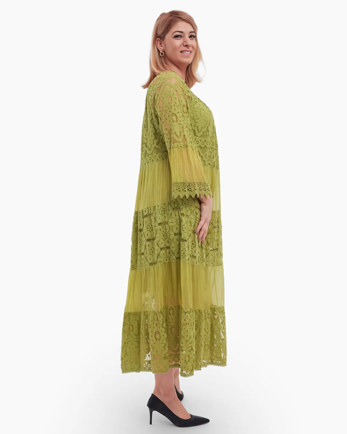 Rochie galben mustar, cu matase si dantela [2]