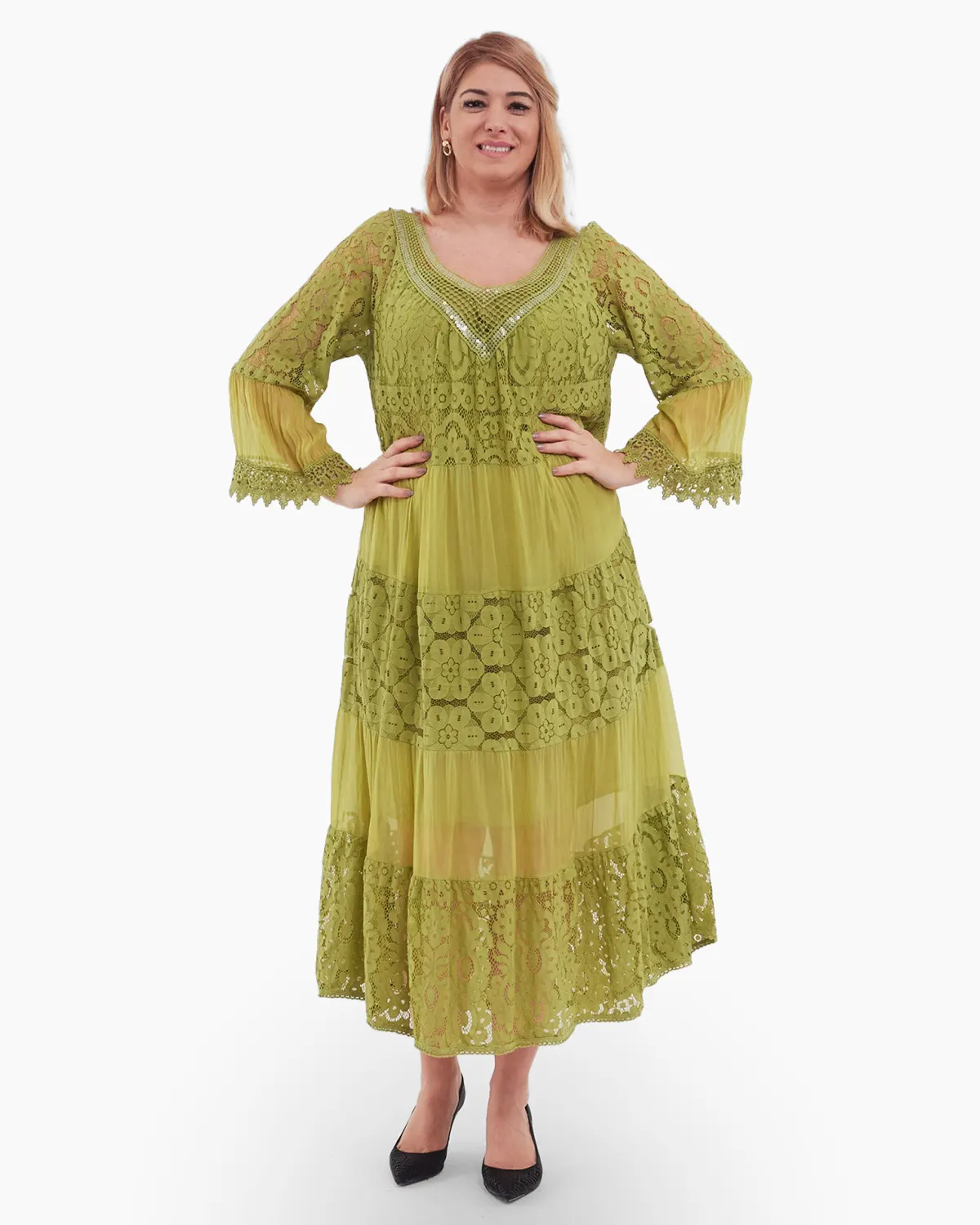 Haine damă - Rochie galben mustar, cu matase si dantela