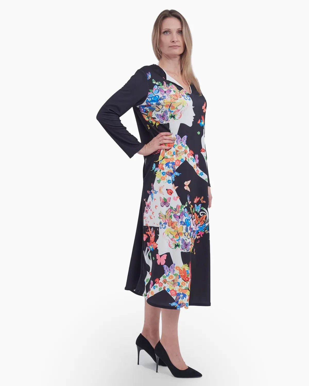 Rochie lunga, croi drept cu imprimeu abstract "feminin natura" [1]