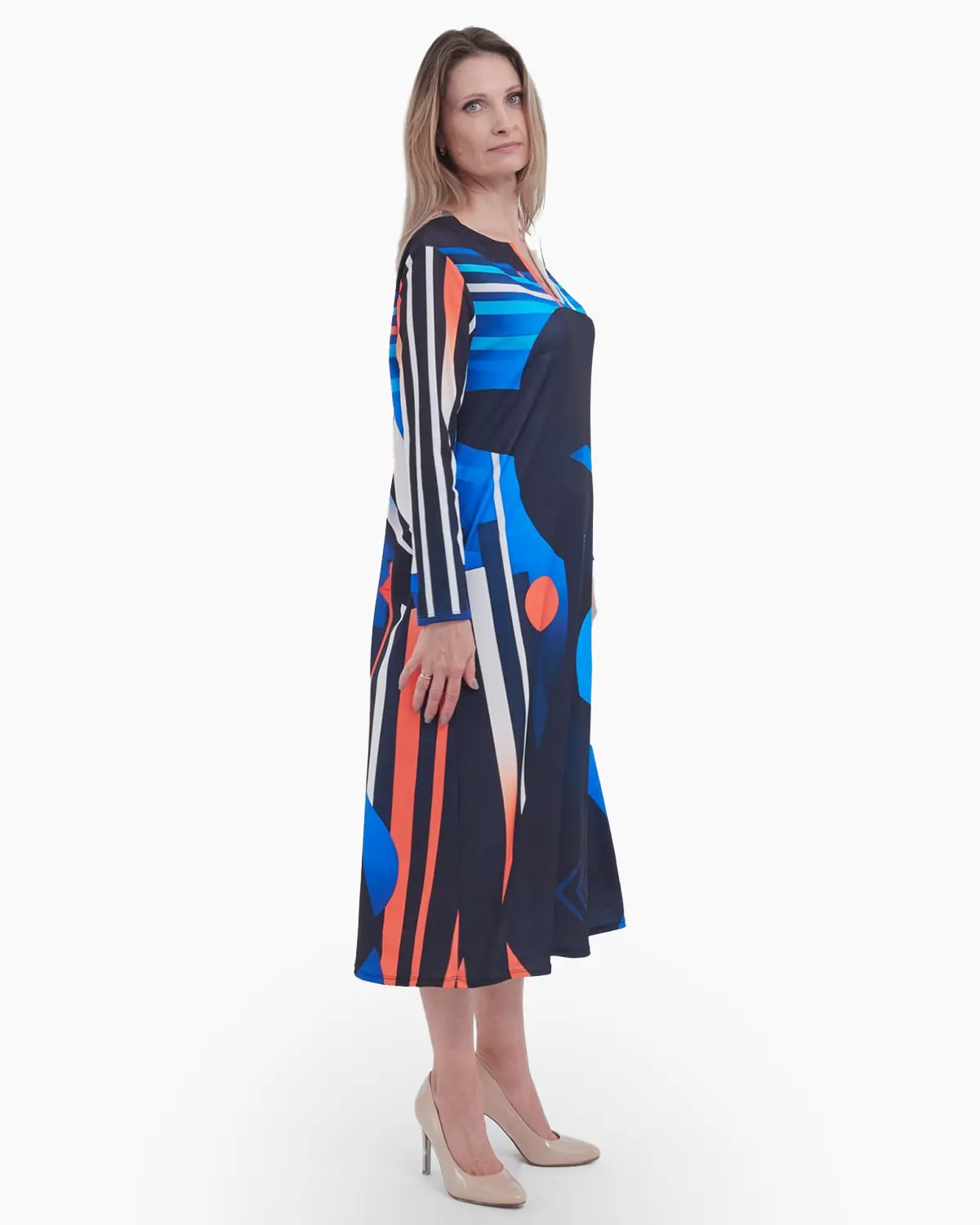 Rochie lunga, croi drept cu imprimeu abstract "profil feminin" [1]