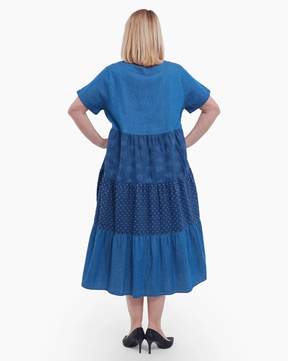 Rochie lunga de vara casual chic din bumbac si lyocel cu imprimeu buline si broderie delicata croiala A lejera talie unica albastru [1]