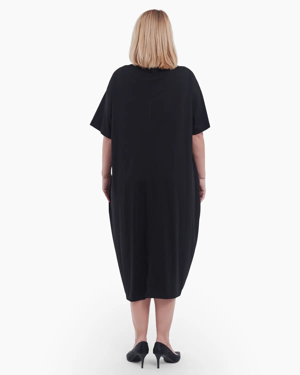 Rochie lunga de vara din bumbac fin cu aplicatie florala aurie rafinata maneci scurte buzunare practice si croiala lejera casual negru [2]