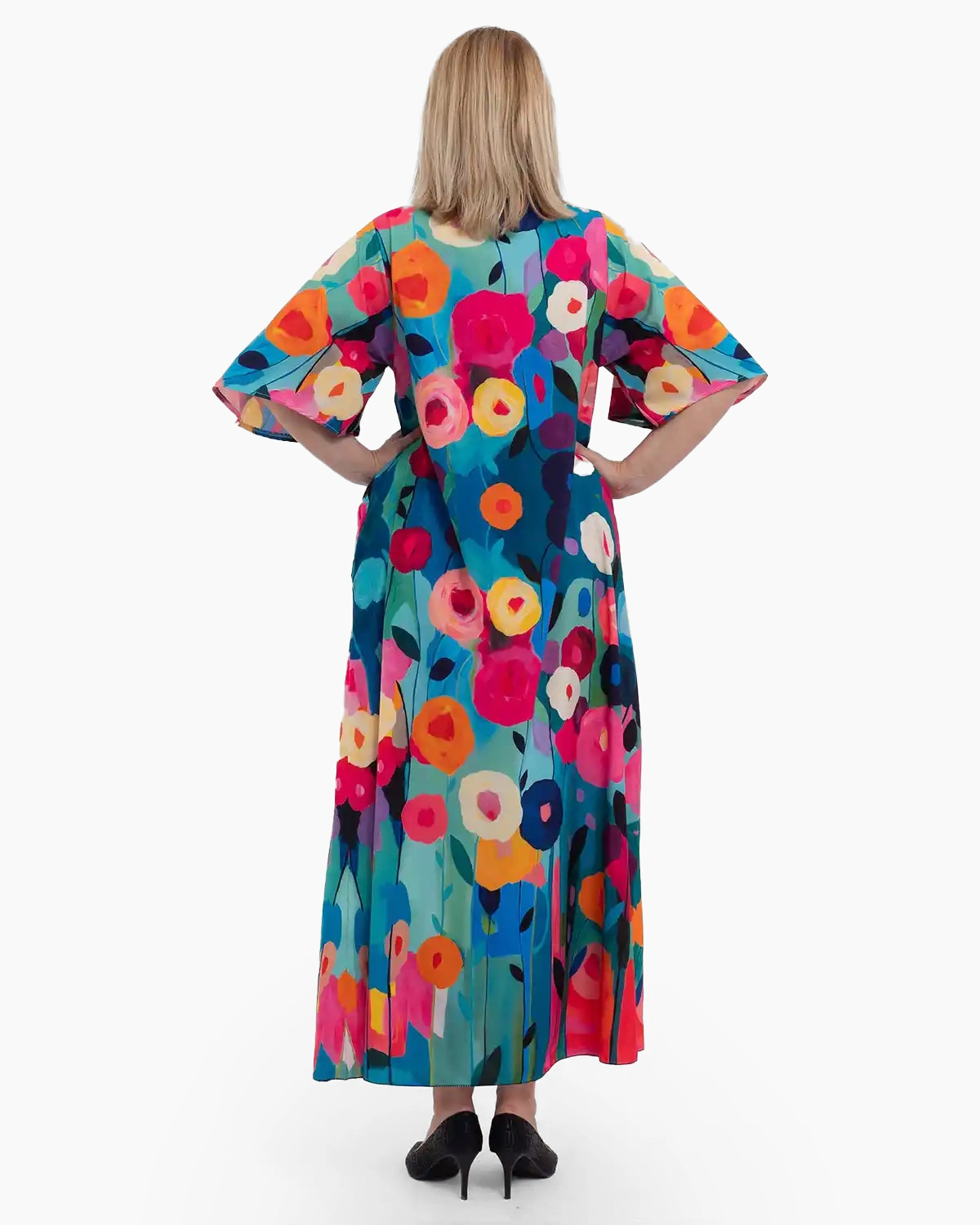 Rochie lungă de vară multicoloră cu imprimeu floral [1]