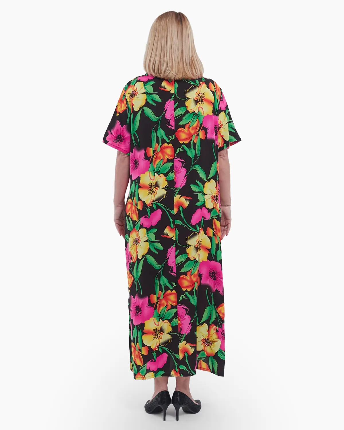 Rochie lunga de vara vaporoasa cu imprimeu floral vibrant decolteu in V si croi lejer A din viscoza potrivita oricarei siluete multi [2]