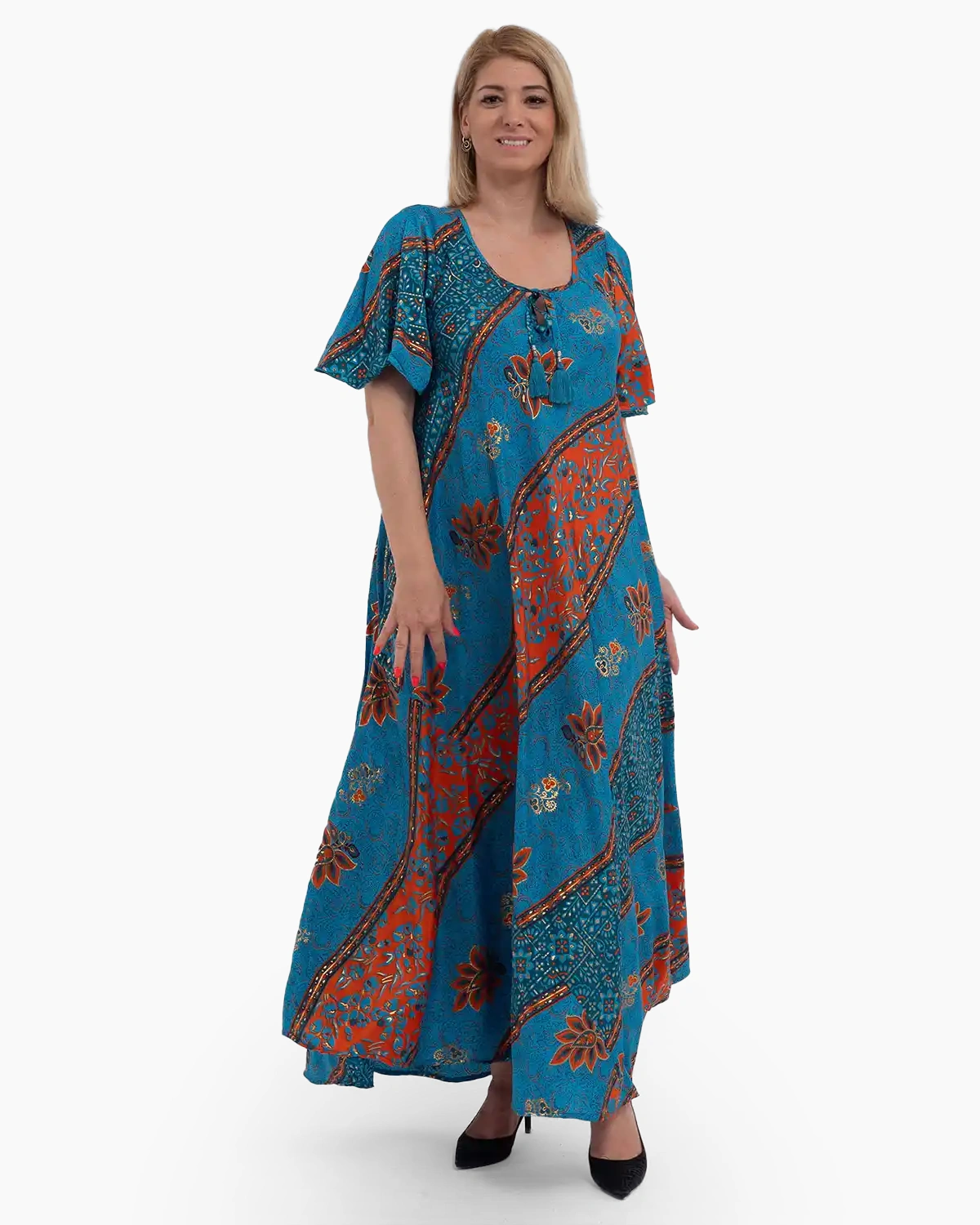Rochii din Mătase - Rochie lungă din mătase albastră croi A