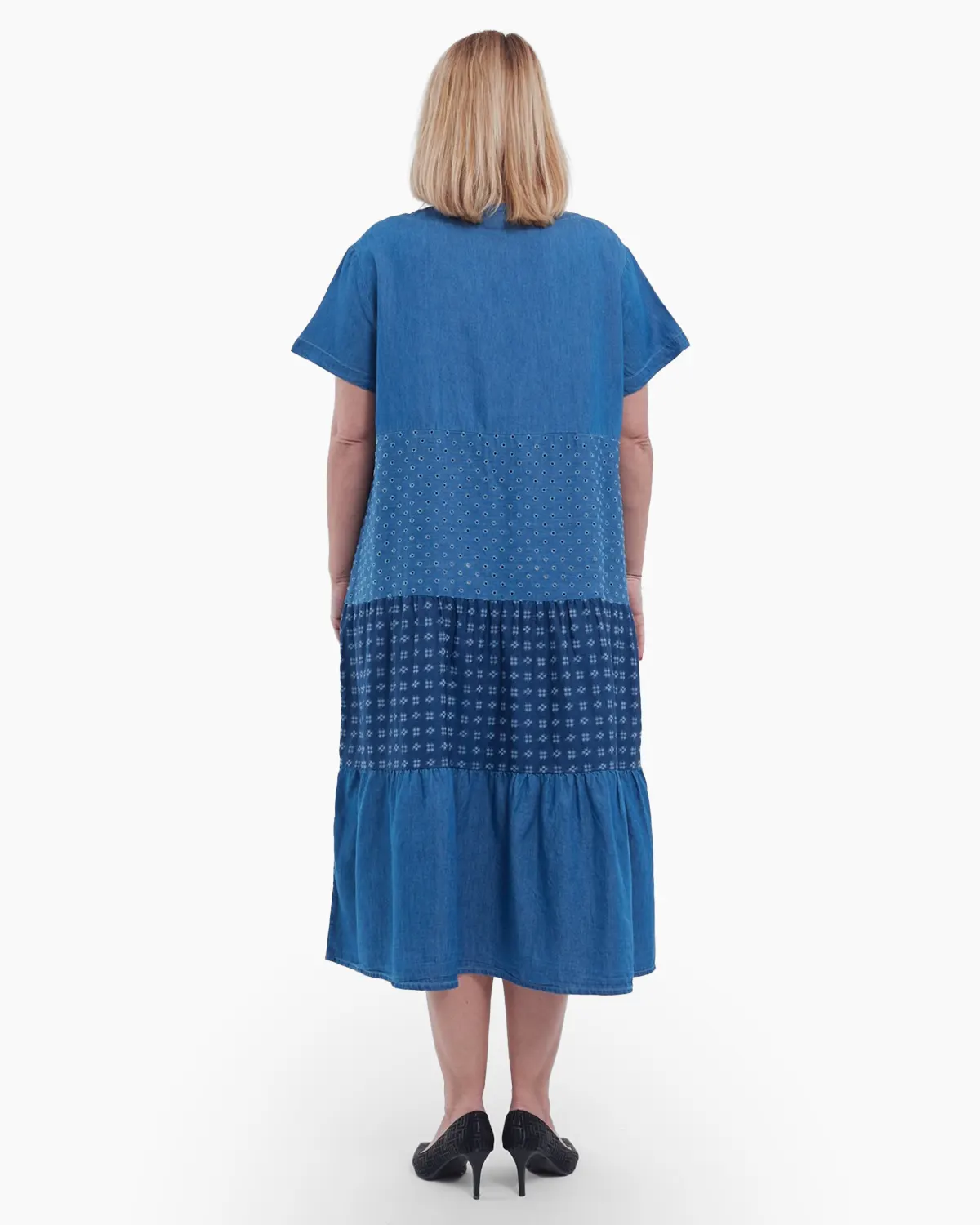 Rochie lunga feminina de vara cu volane etajate aspect denim versatila si confortabila din bumbac si lyocell albastru [1]