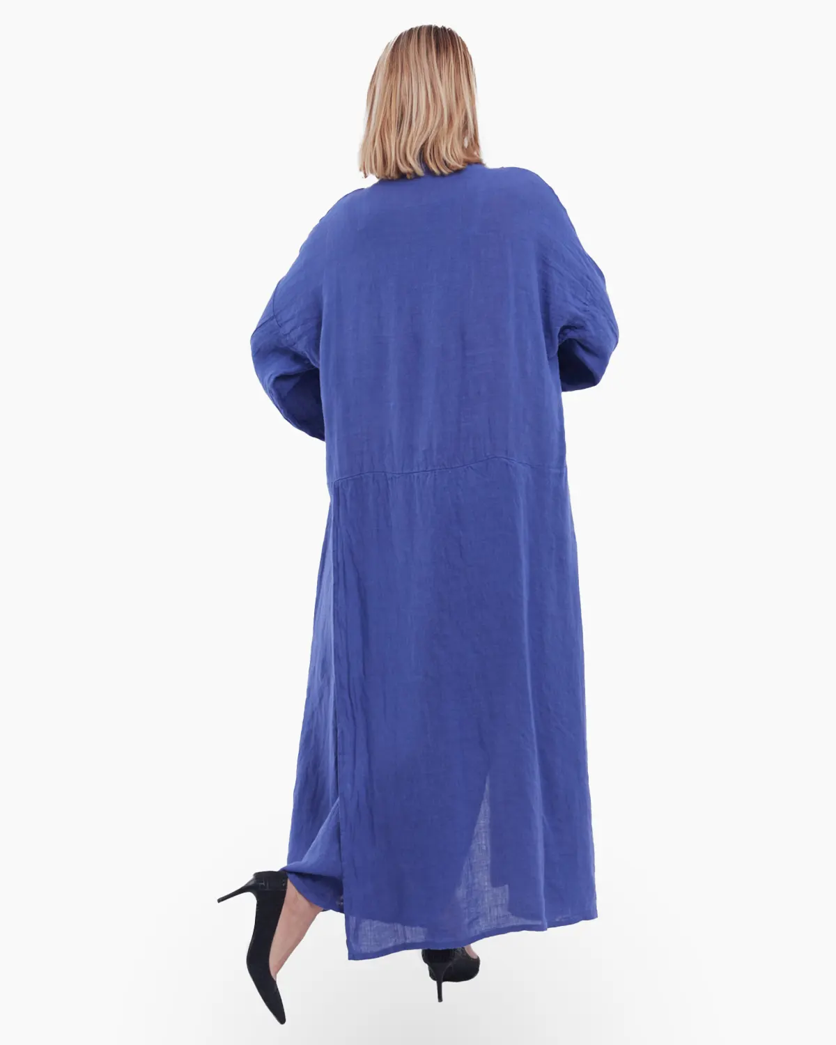 Rochie lunga tip camasa din in cu nasturi, indigo breeze [2]