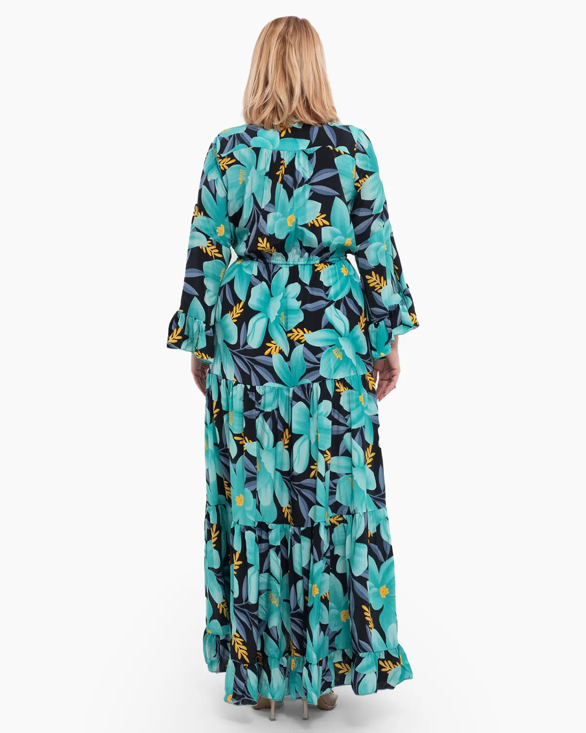Rochie lungă turcoaz din mătase indiană cu imprimeu floral [1]