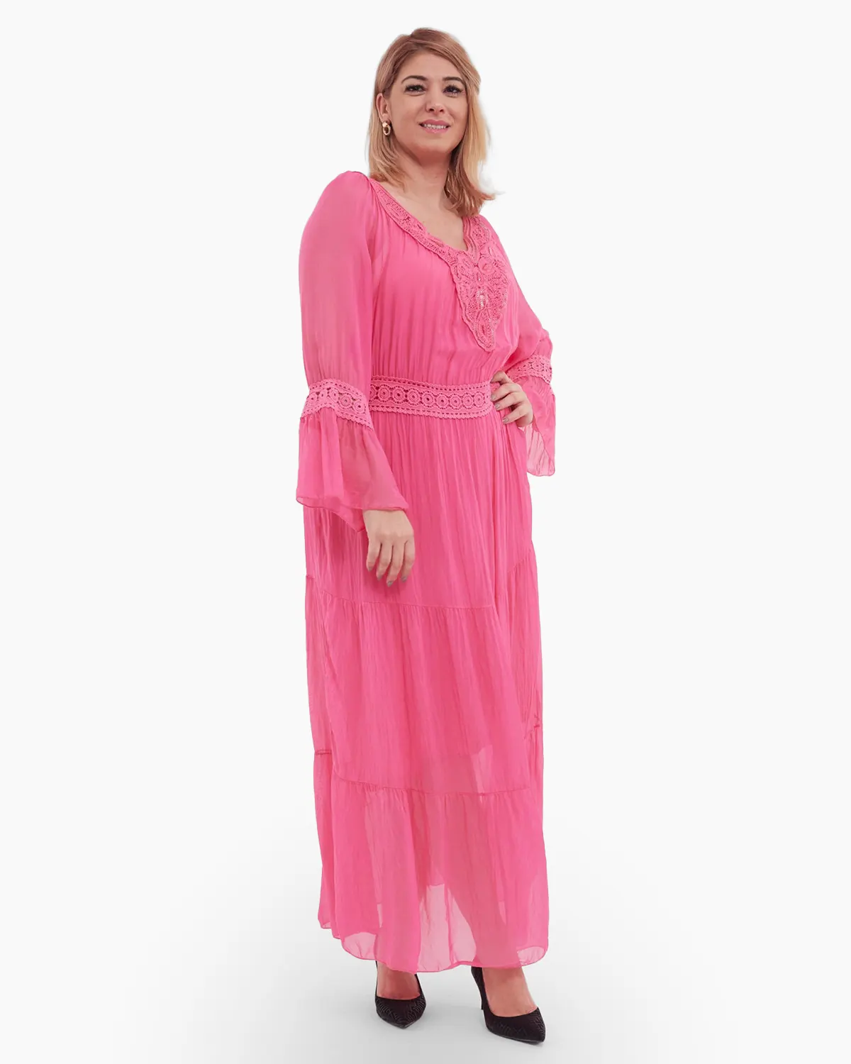 Rochie matase, fucsia, accesorizata cu detalii brodate si paiete [1]