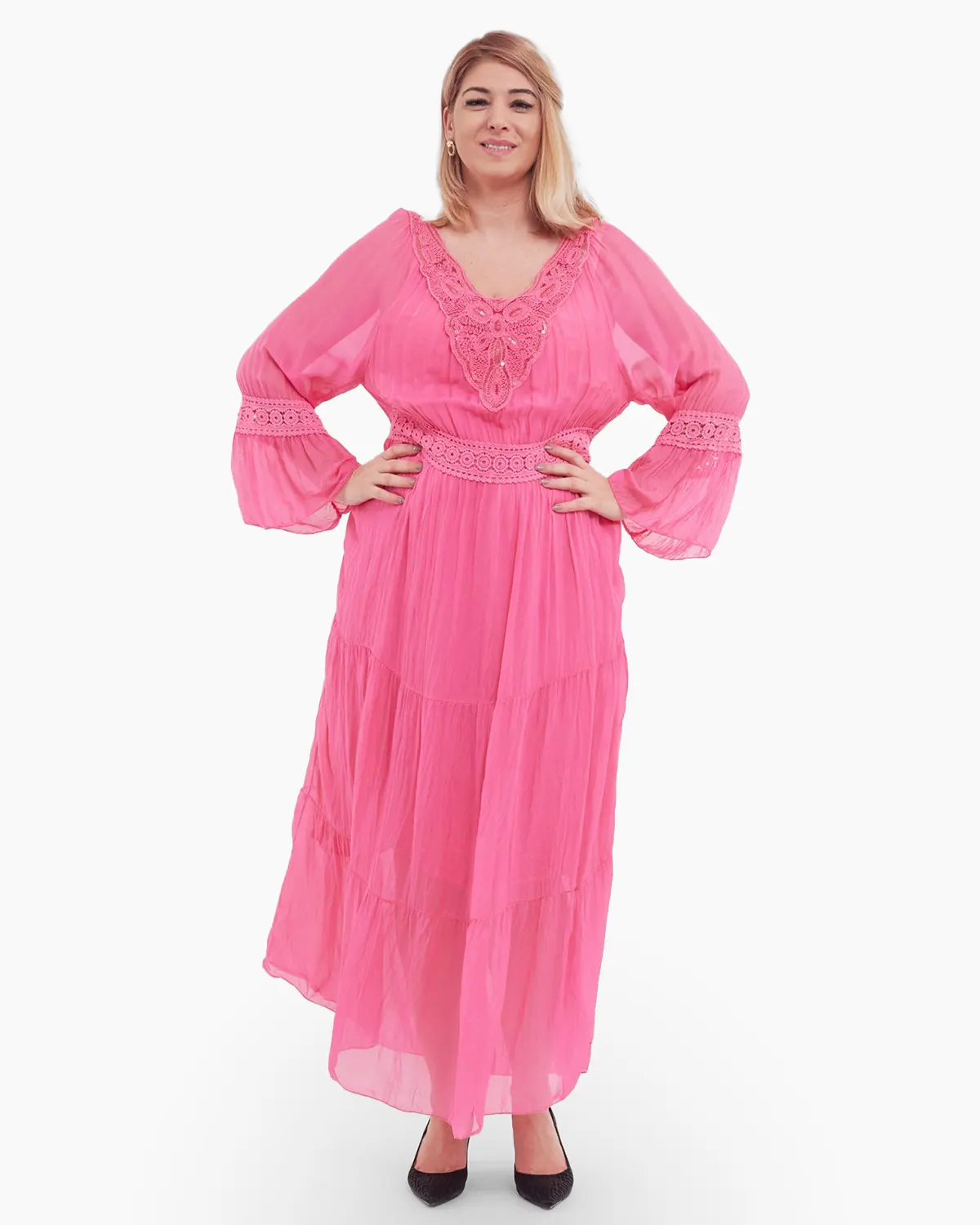 Rochii la Promoție - Rochie matase, fucsia, accesorizata cu detalii brodate si paiete