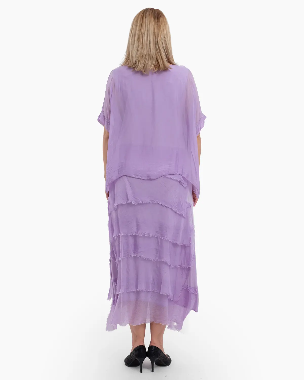 Rochie matase lila cu volane si un overlay elegant [1]