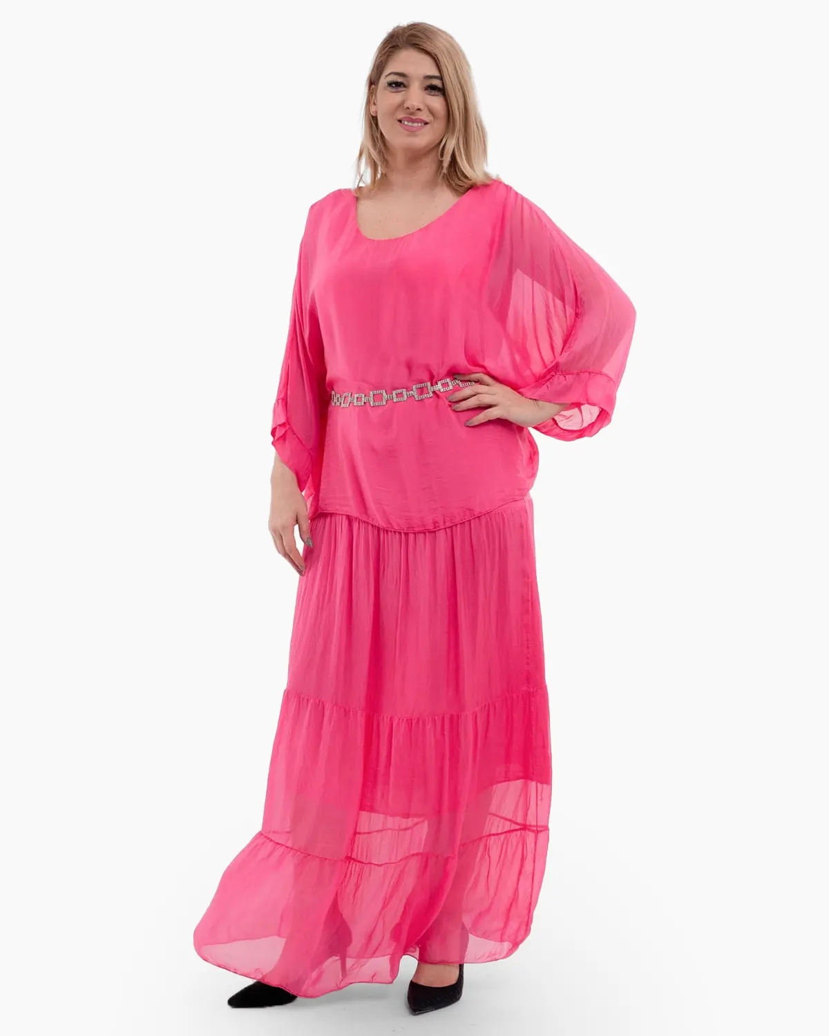 Rochii din Vâscoză - Rochie matase roz cu un overlay elegant