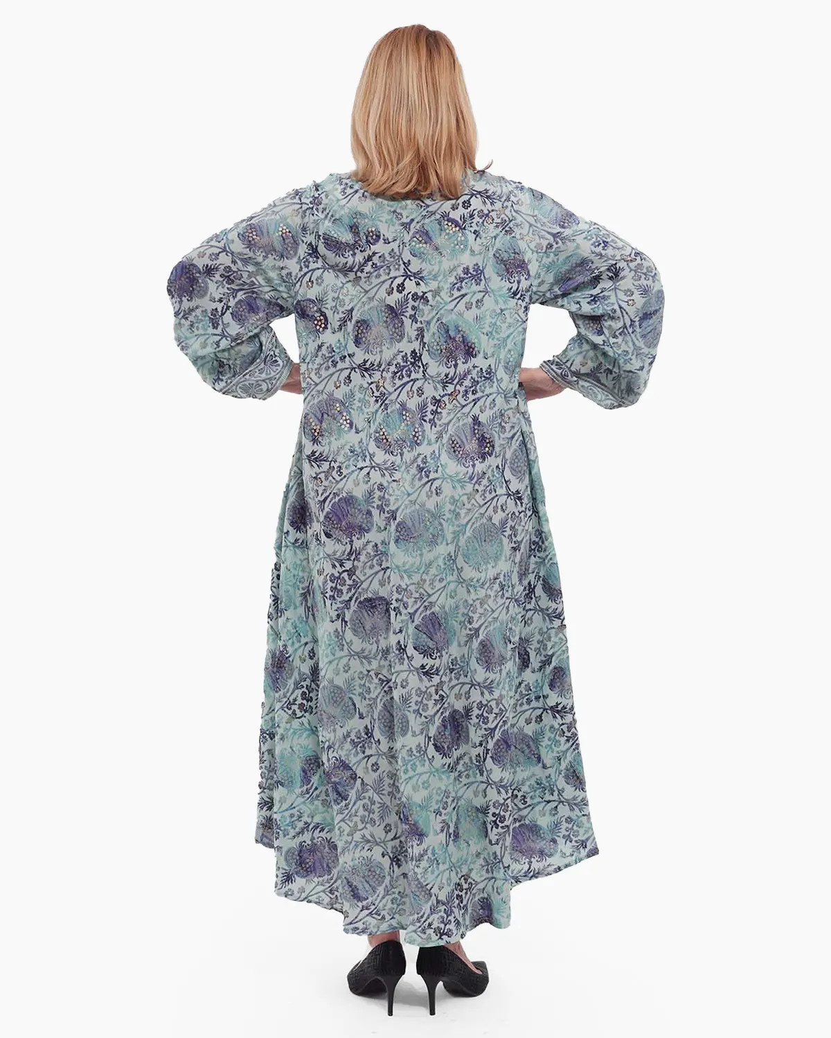Rochie maxi bleu boho din mătase cu imprimeu floral [1]