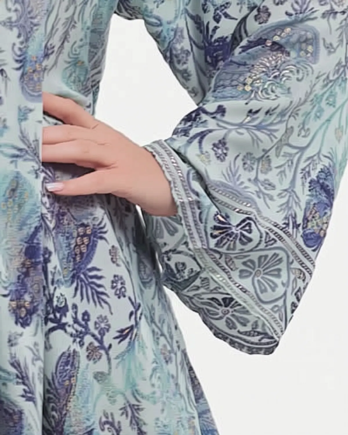 Rochie maxi bleu boho din mătase cu imprimeu floral [3]