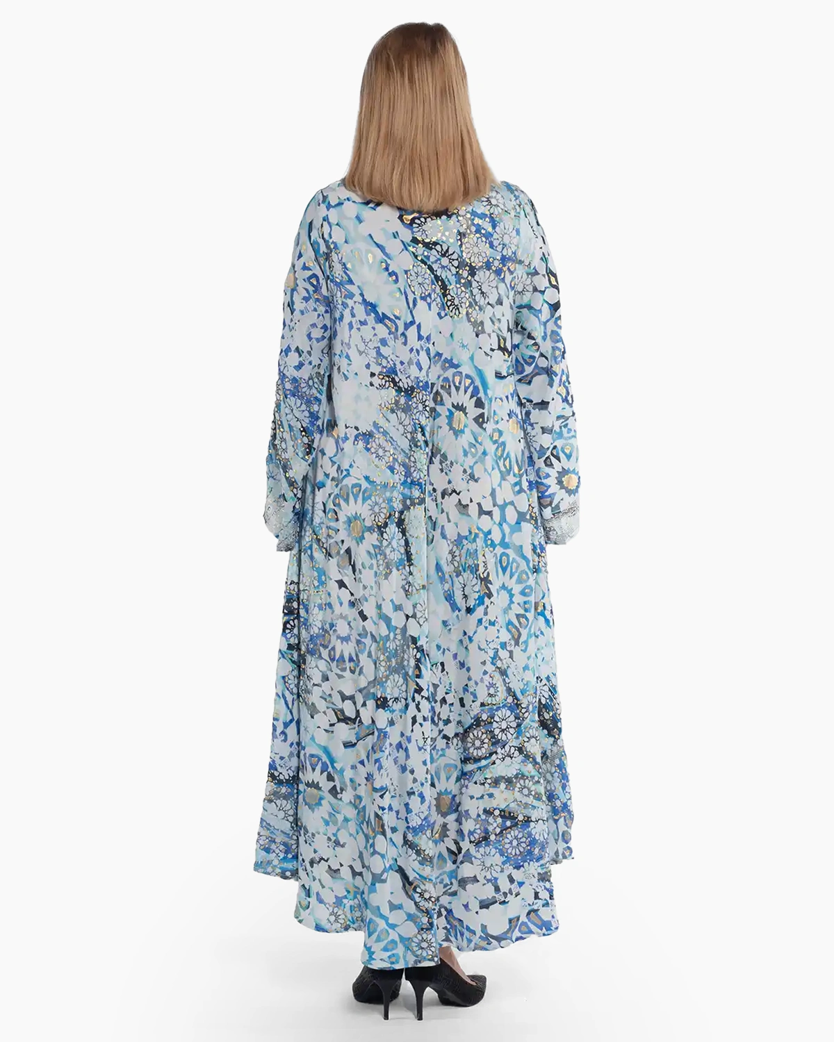 Rochie maxi boho albastră din mătase cu imprimeu arabesque [1]