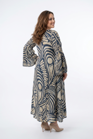 Rochie maxi boho din mătase bleu cu imprimeu arabesque [2]