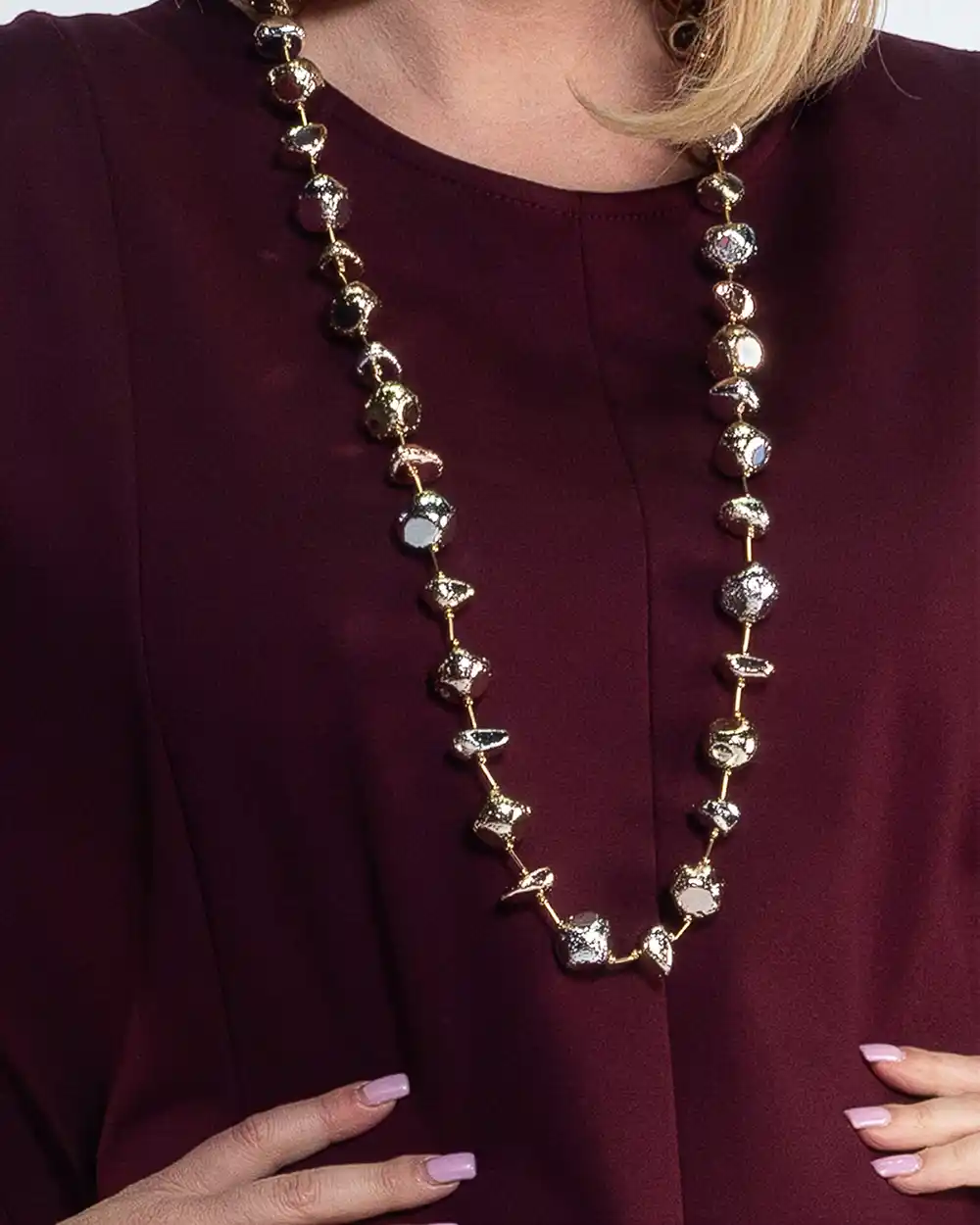 Rochie maxi casual oversize vișiniu din vâscoză mâneci lungi [3]