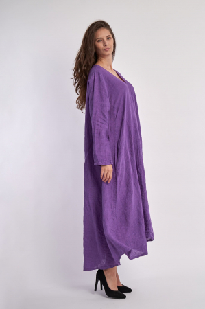 Rochii din In - Rochie maxi in forma de A, cu decolteu in V, din in, mov