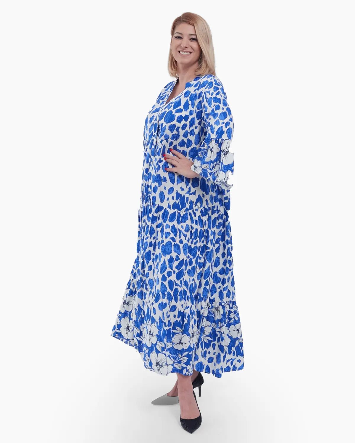Rochie Maxi Vaporoasă cu Imprimeu Floral albastru și Alb – Stil Lejer și Elegant [1]