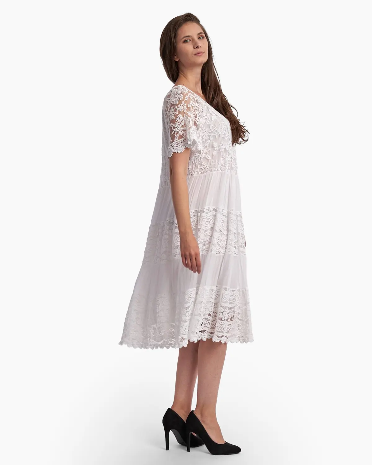 Rochie midi alba din matase si dantela [1]
