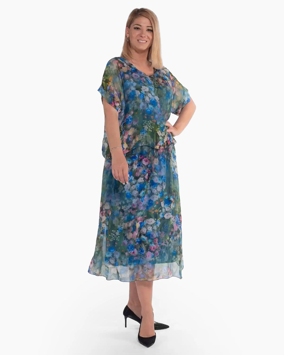 Rochie midi boho albastră cu imprimeu floral [3]
