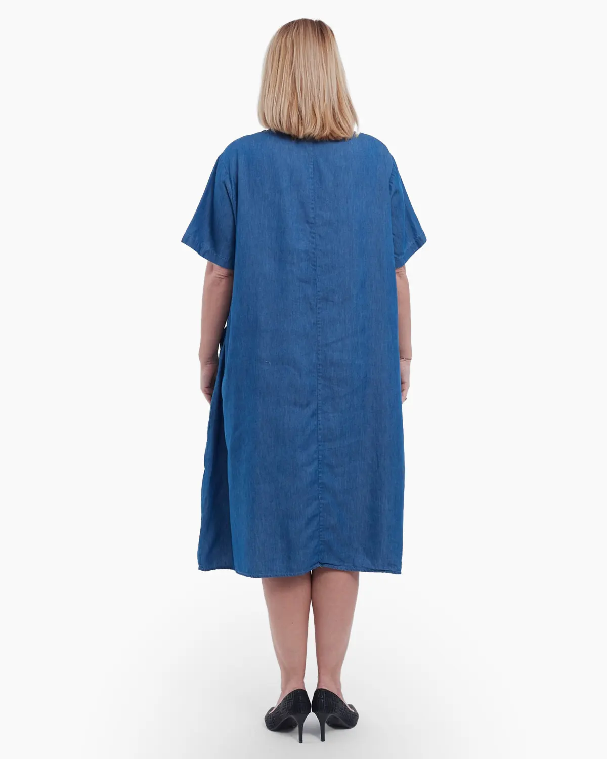 Rochie midi de vara casual croi A lejer din bumbac si lyocel cu buzunare frontale aplicate talie unica ideala pentru confort zilnic albastru [1]