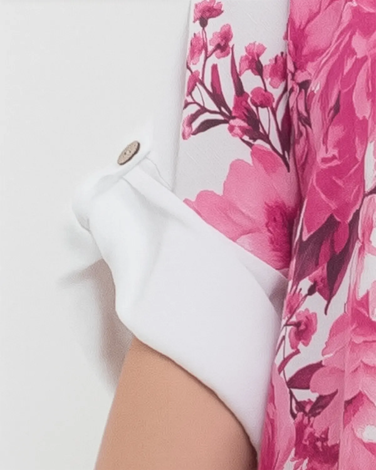 Rochie midi din in albă cu imprimeu floral și croială asimetrică [3]