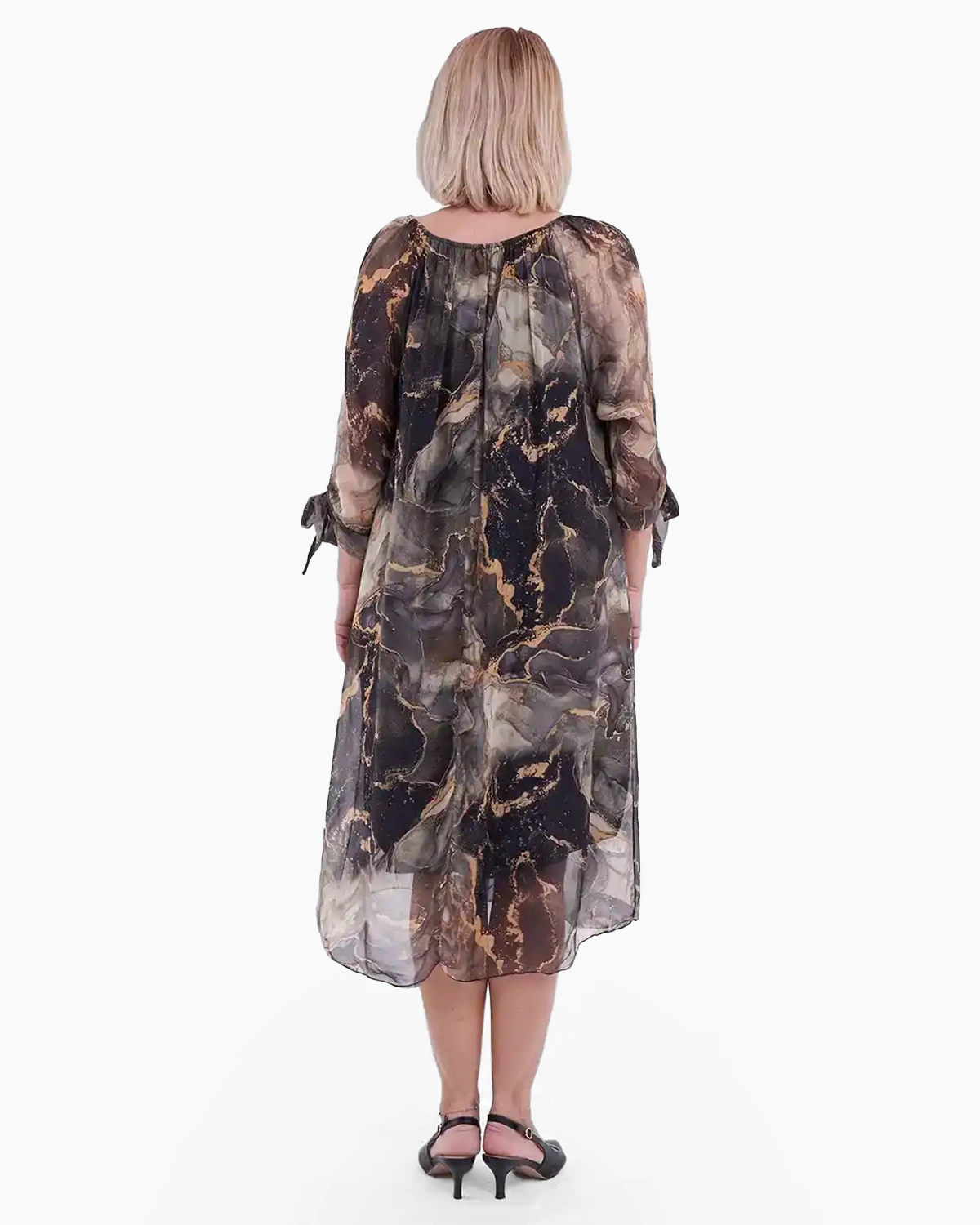 Rochie midi din matase și vâscoză cu imprimeu colorat cu stil negru cu bej [1]
