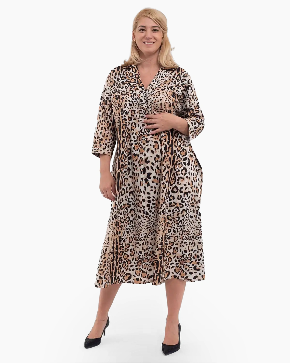Rochii - Rochie midi vară din bumbac imprimeu leopard