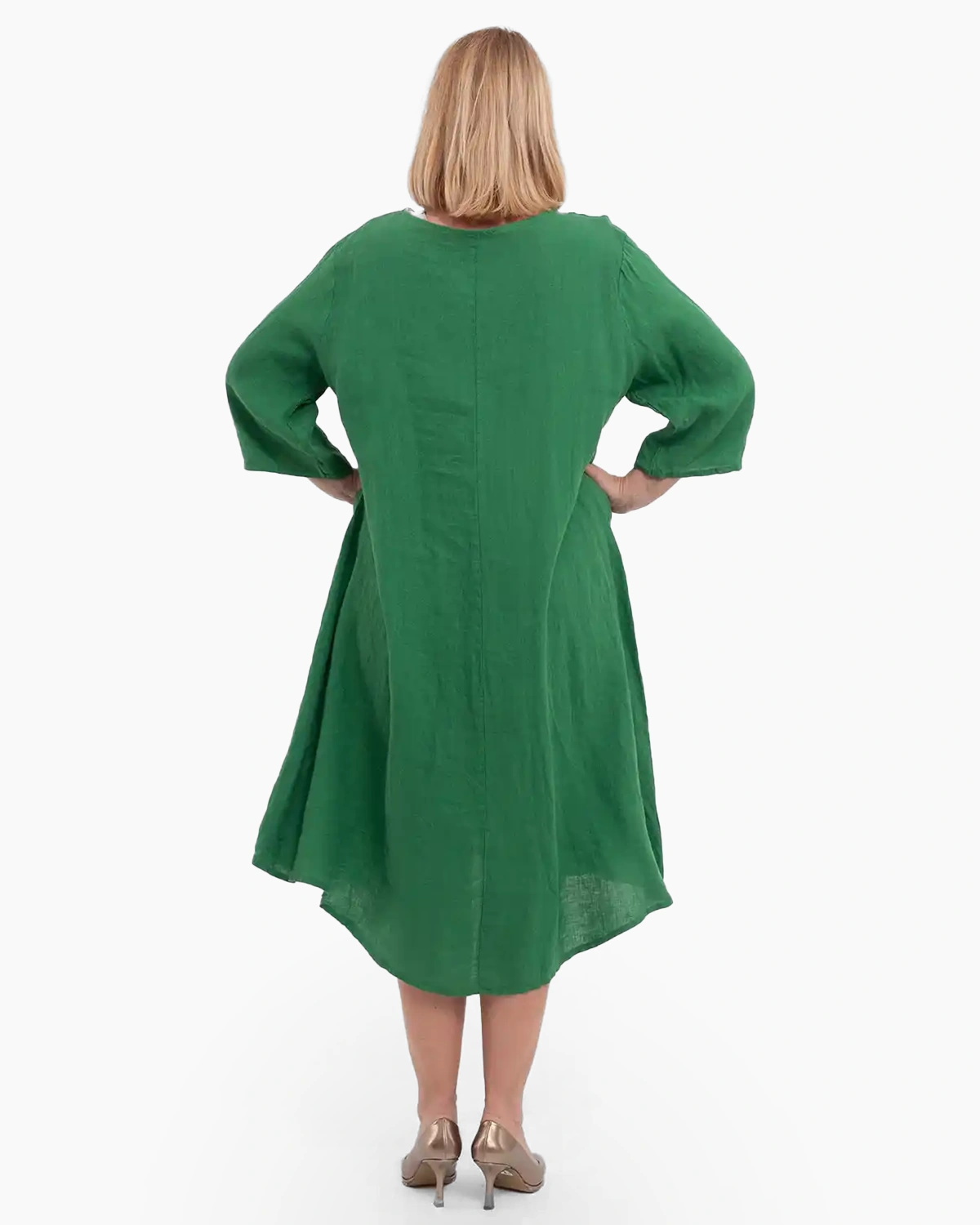 Rochie midi verde din in cu decolteu în V [1]