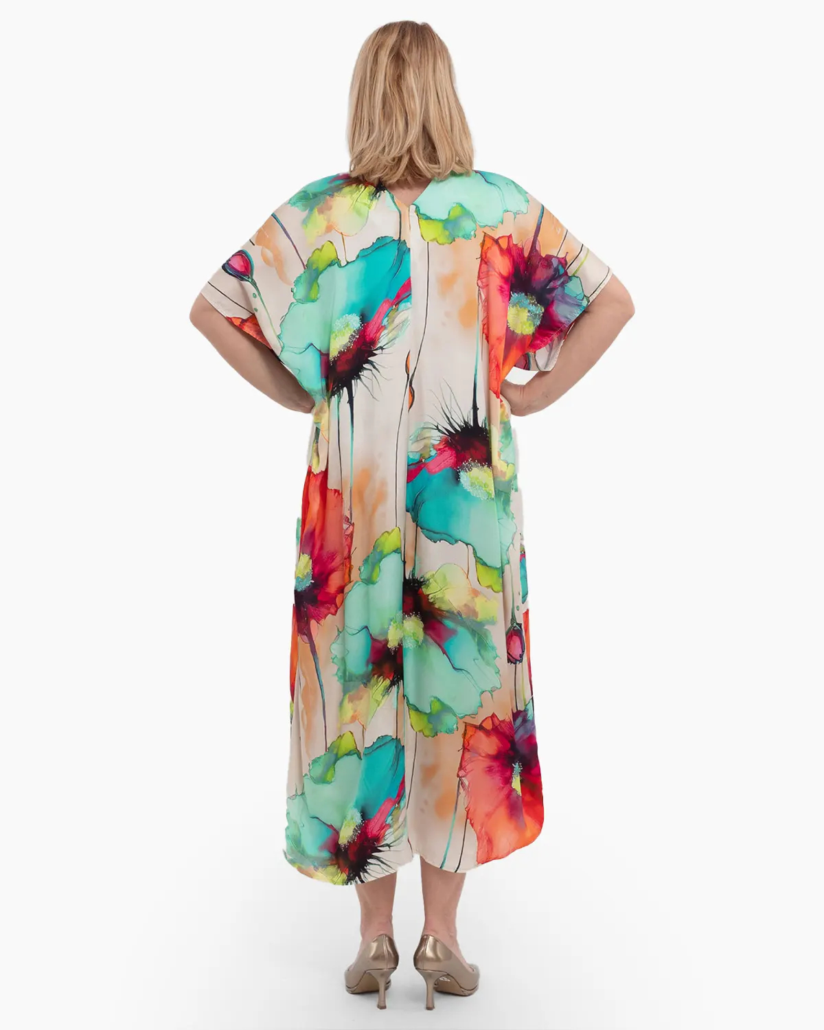Rochie midi viscoză cu imprimeuri florale turcoaz [1]