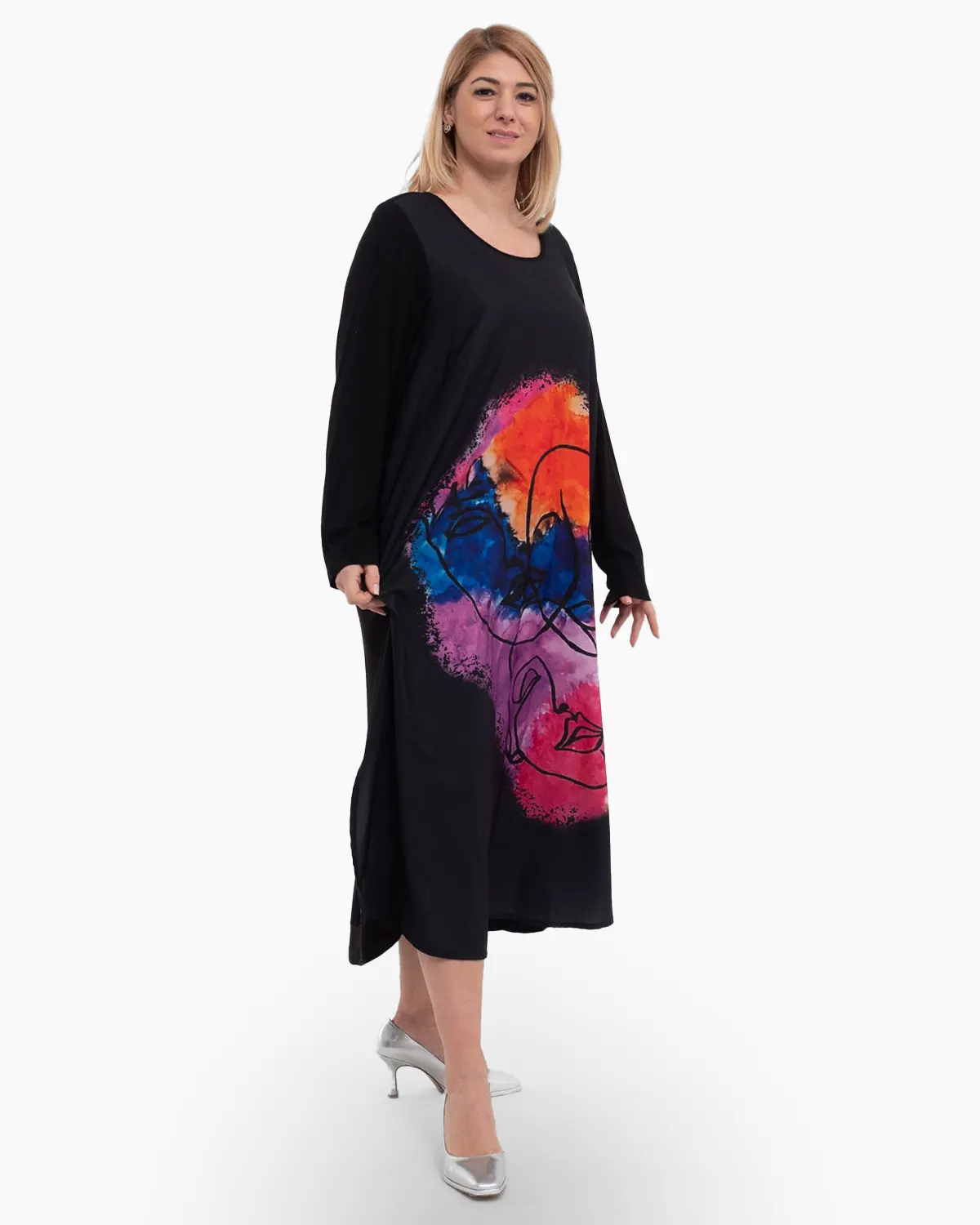 Rochie neagra cu arta colorata si buzunare functionale [1]
