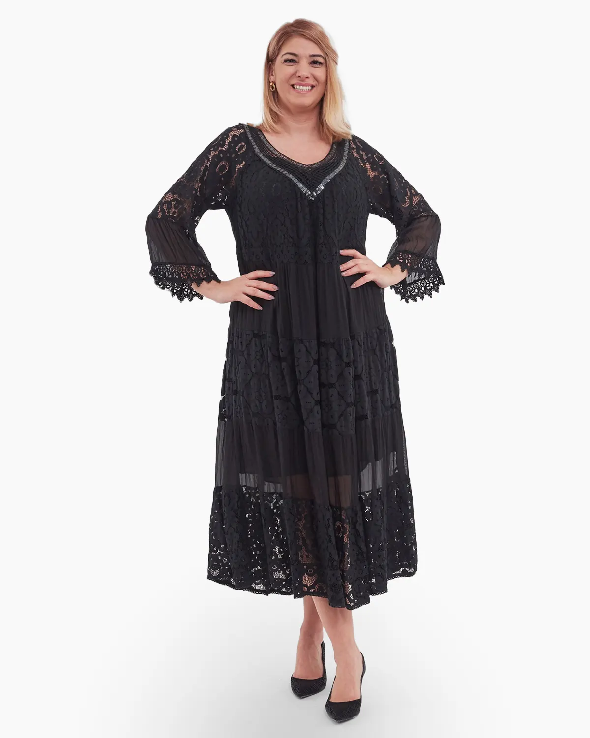 Rochii - Rochie neagra cu matase si dantela