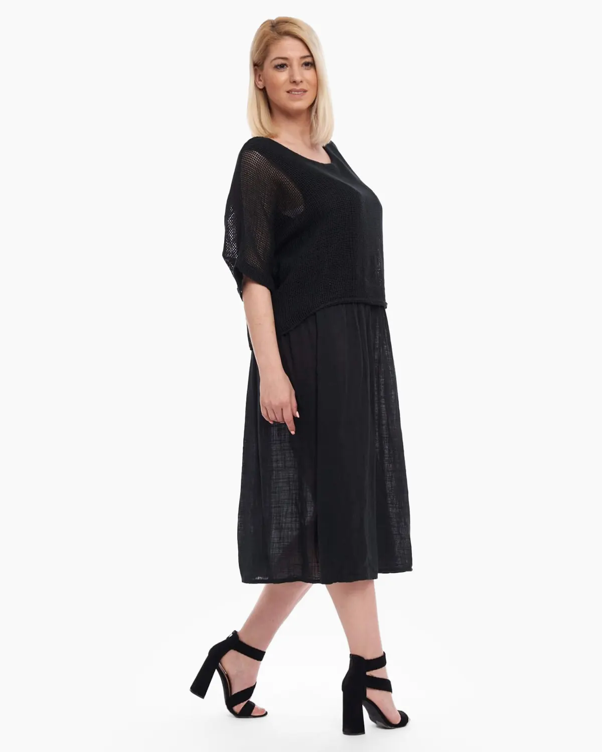 Rochie neagra din bumbac , cu plasa [3]