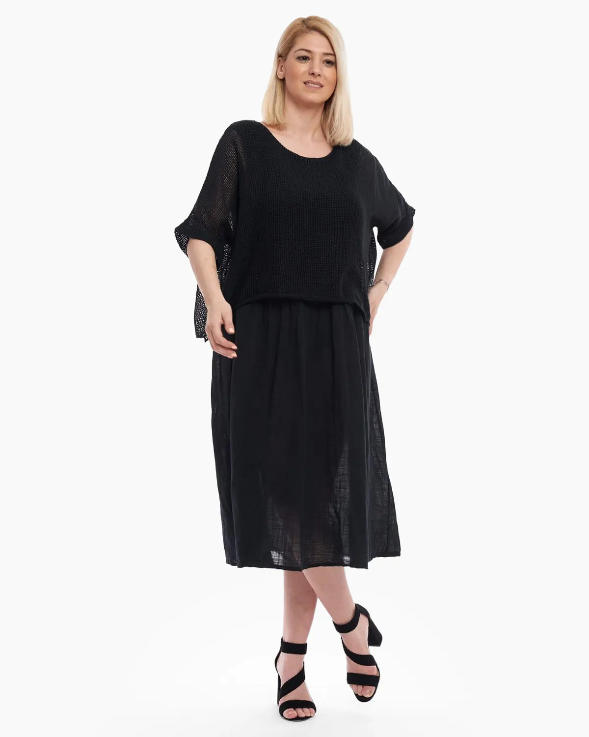 Rochii la Promoție - Rochie neagra din bumbac , cu plasa