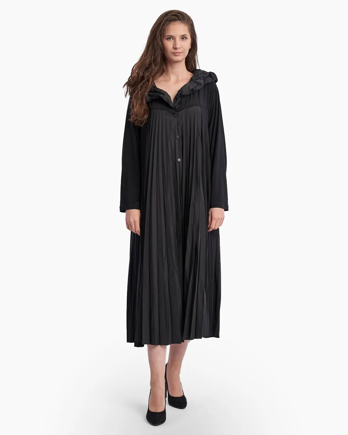 Rochii - Rochie neagra, plisata, gen cardigan
