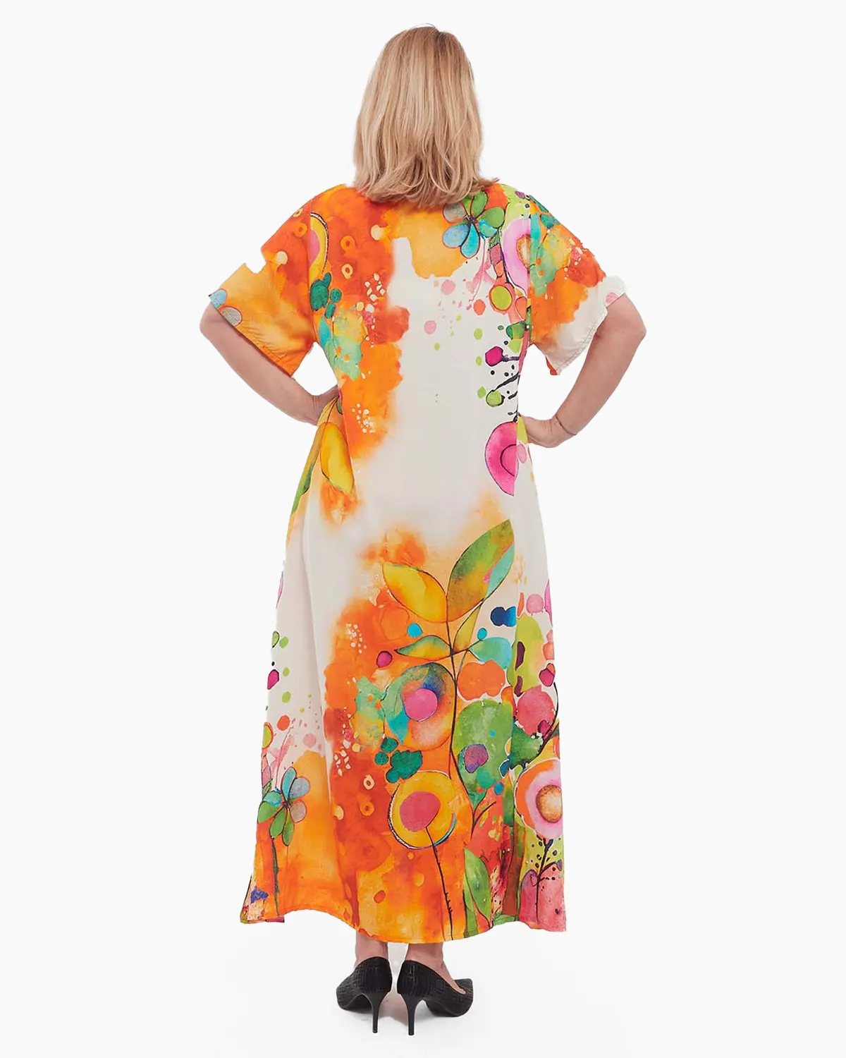 Rochie portocalie maxi smart casual cu imprimeu floral din vâscoză [1]