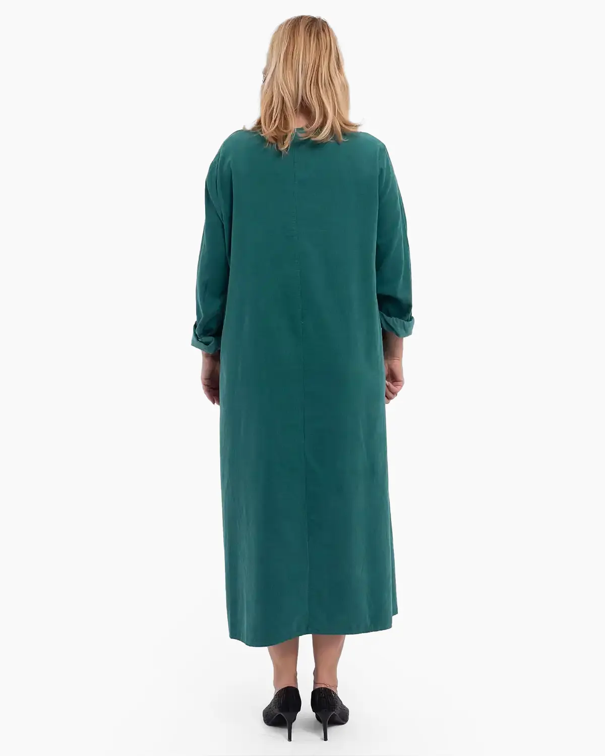 Rochie raiată lungă din bumbac cu nasturi la piept verde [1]