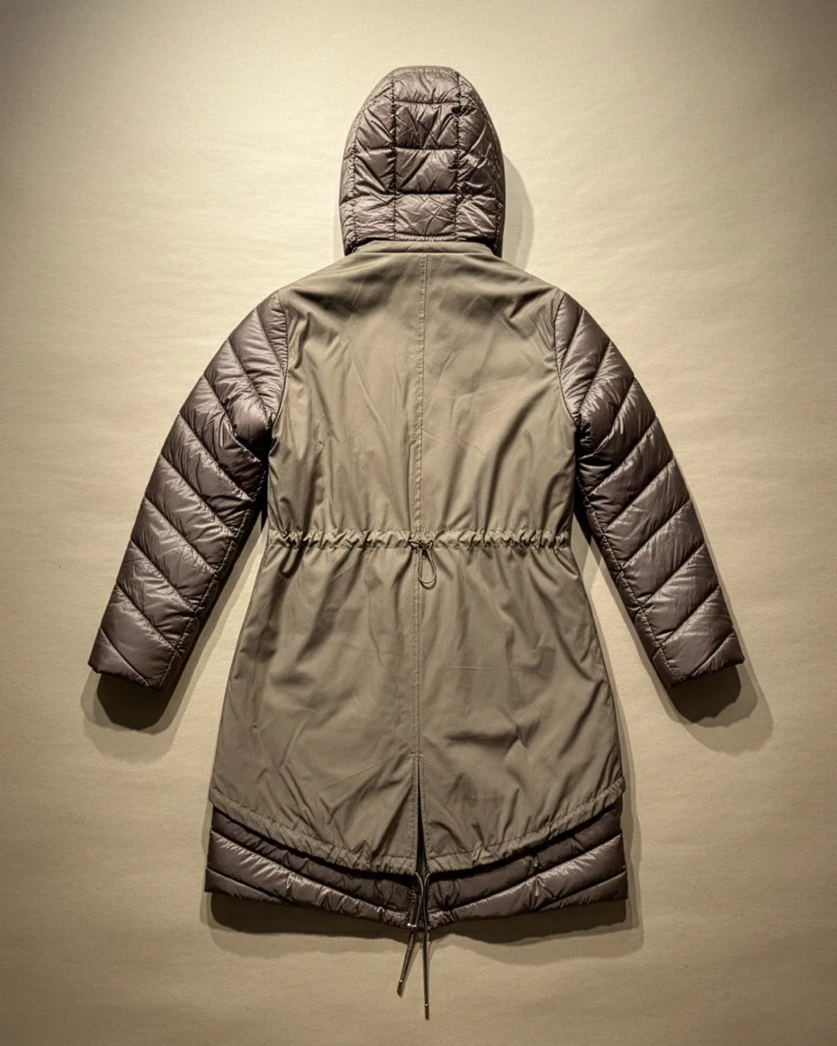 Geacă iarnă midi groasă din fâș matlasat, bej fango [1]