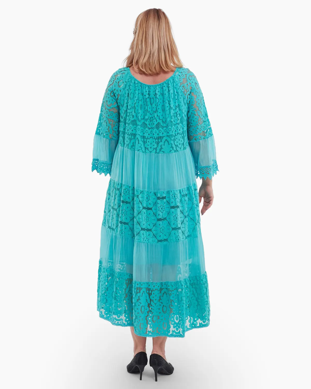 Rochie turcoaz deschis, cu matase si dantela [2]