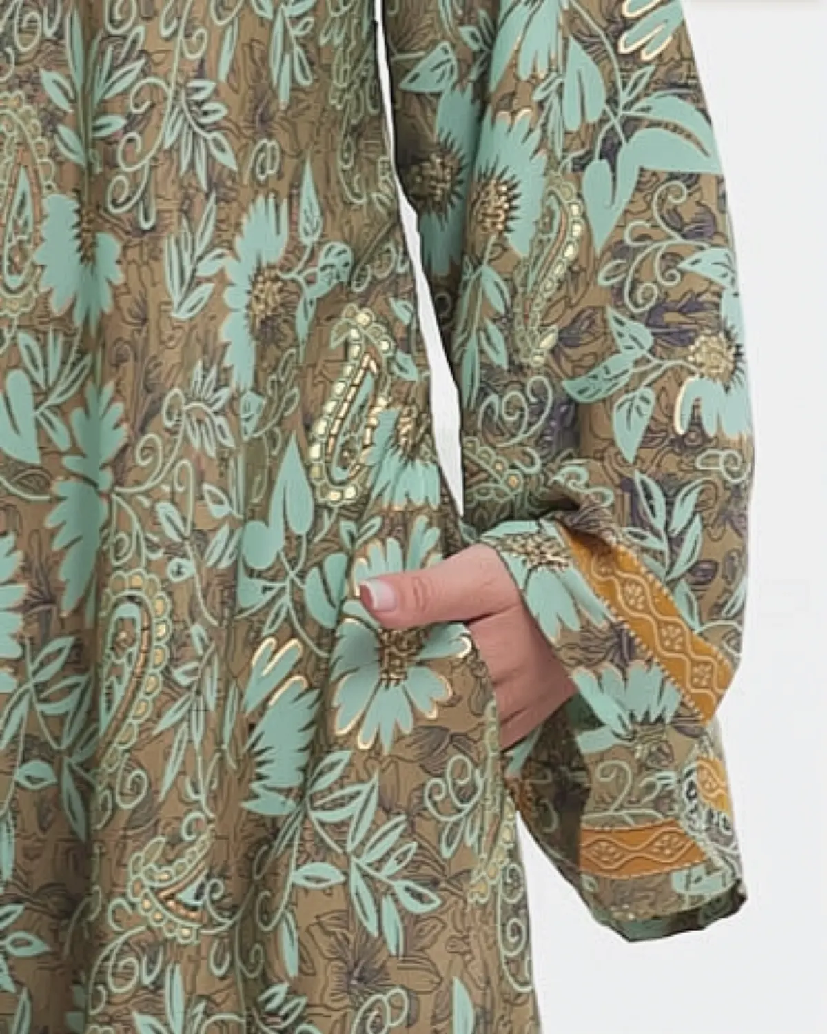 Rochie vernil maxi din mătase stil indian cu imprimeu floral [4]