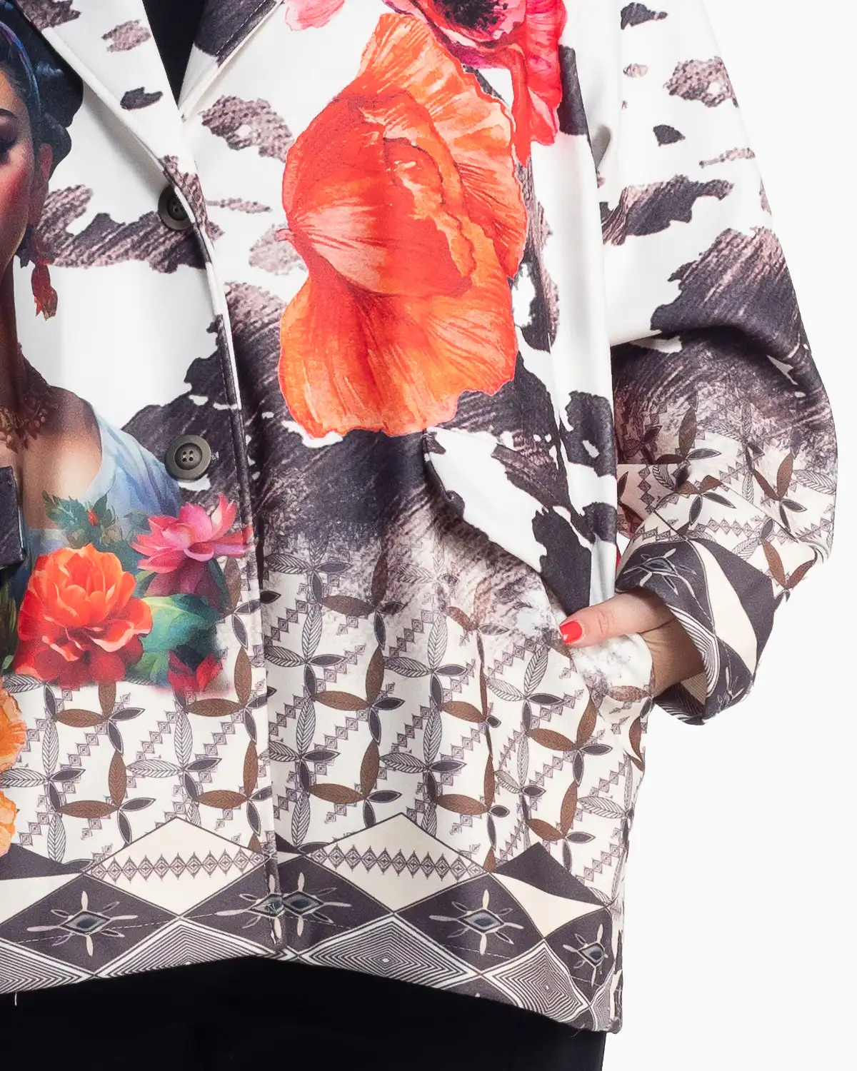 Sacou cu imprimeu artistic avangardist, multicolor, inspirat de Frida Kahlo [4]
