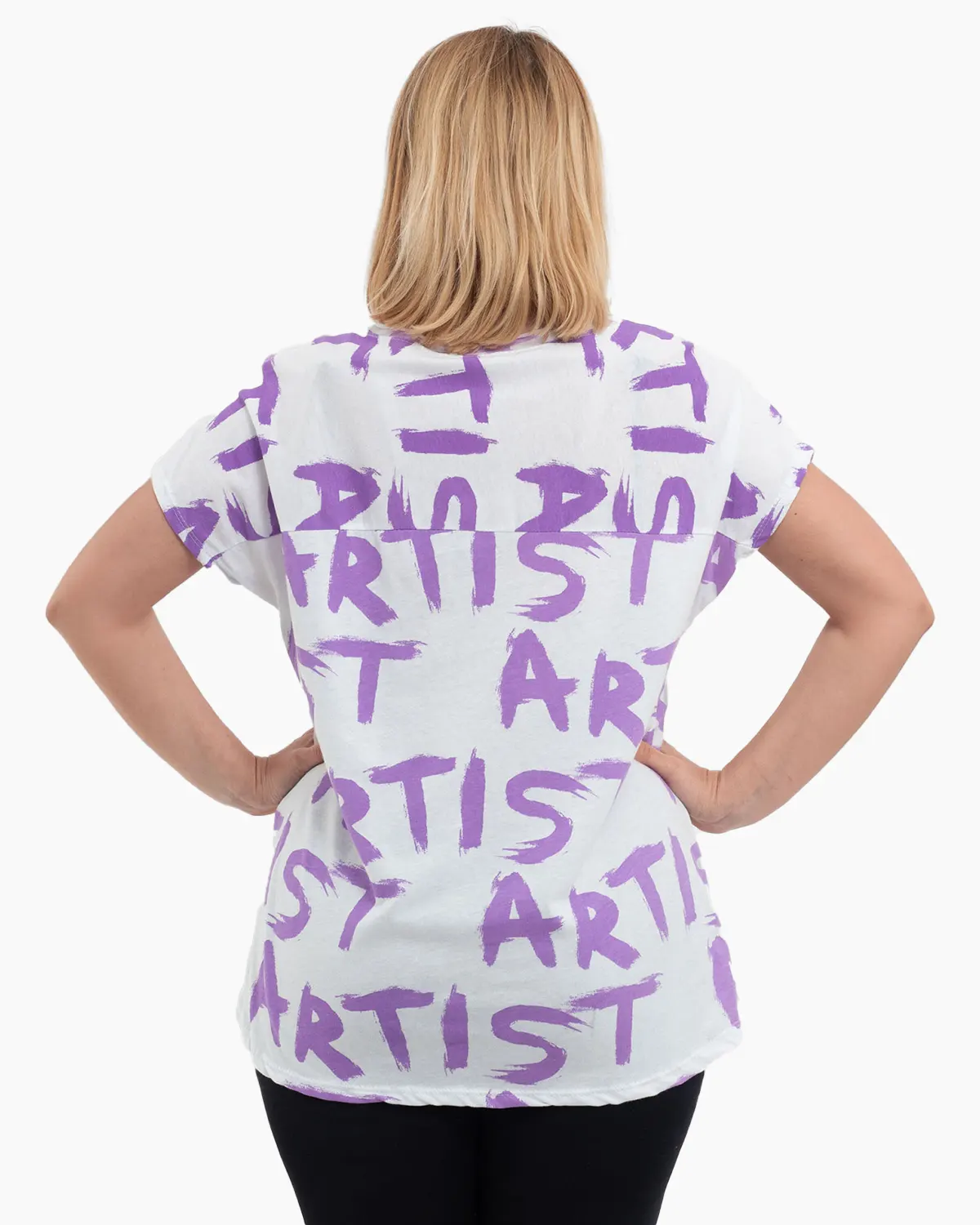 Tricou alb 'Chic Blossom' din bumbac, cu motive florale mov și cuvinte [1]