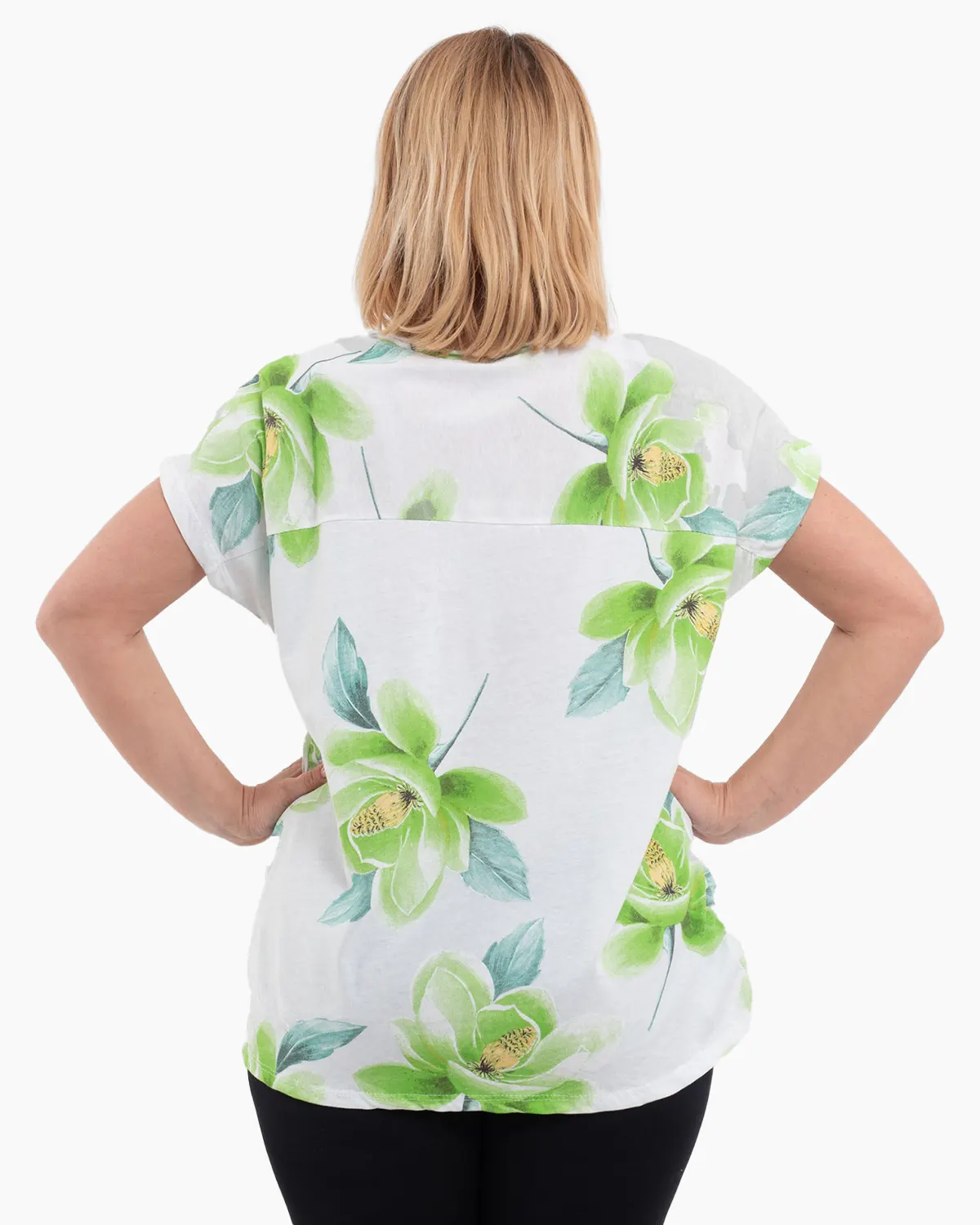Tricou alb 'Chic Blossom' din bumbac, cu motive florale vernil și cuvinte [1]