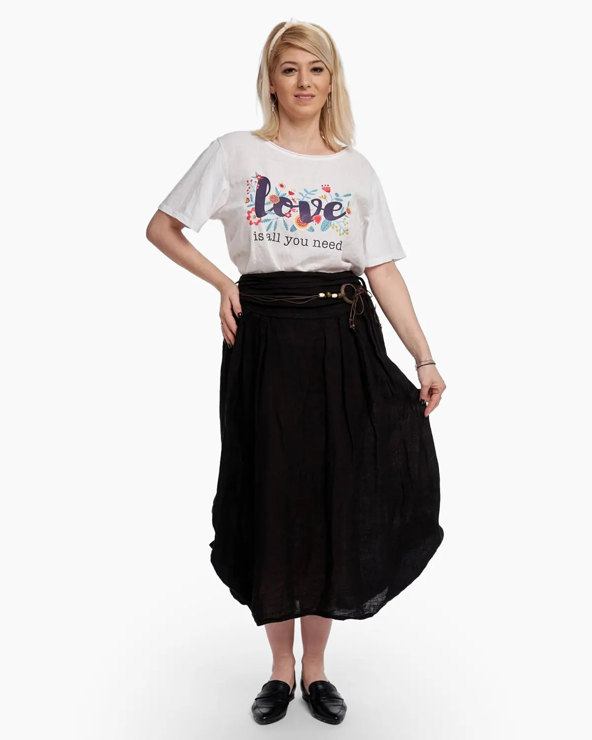 Tricouri - Tricou alb din in si bumbac ”Love”