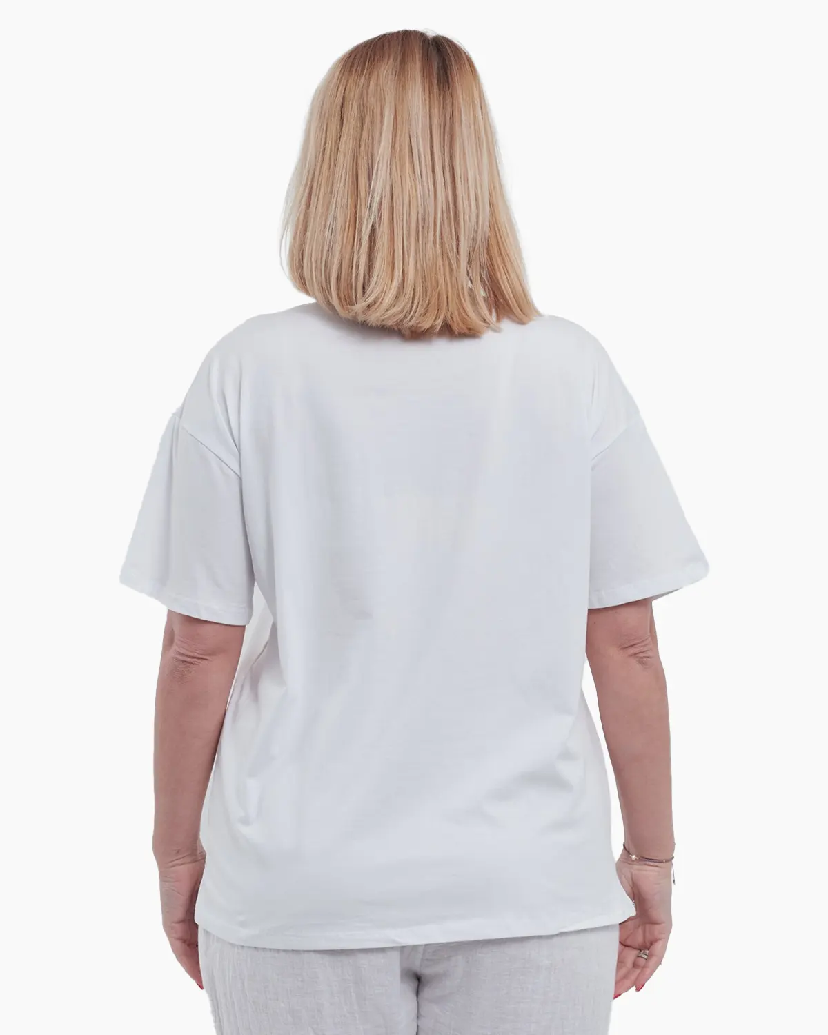 Tricou casual de vara din bumbac fin cu aplicatii delicate cirese croiala lejera maneci scurte talie unica alb [1]