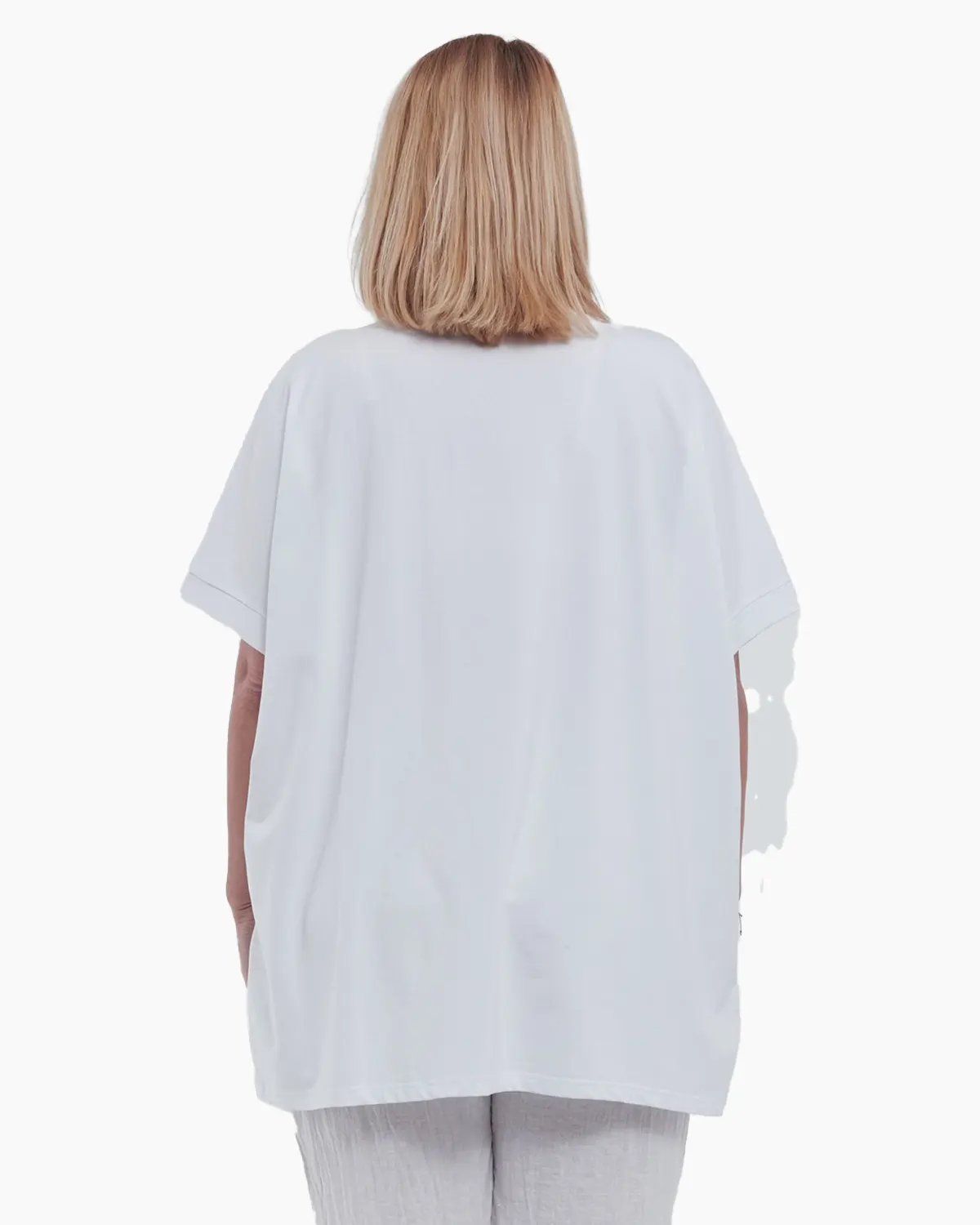 Tricou lejer din bumbac cu umeri cazuti si imprimeu abstract distinctiv, design modern pentru confort si stil casual chic, talie unica, alb [1]