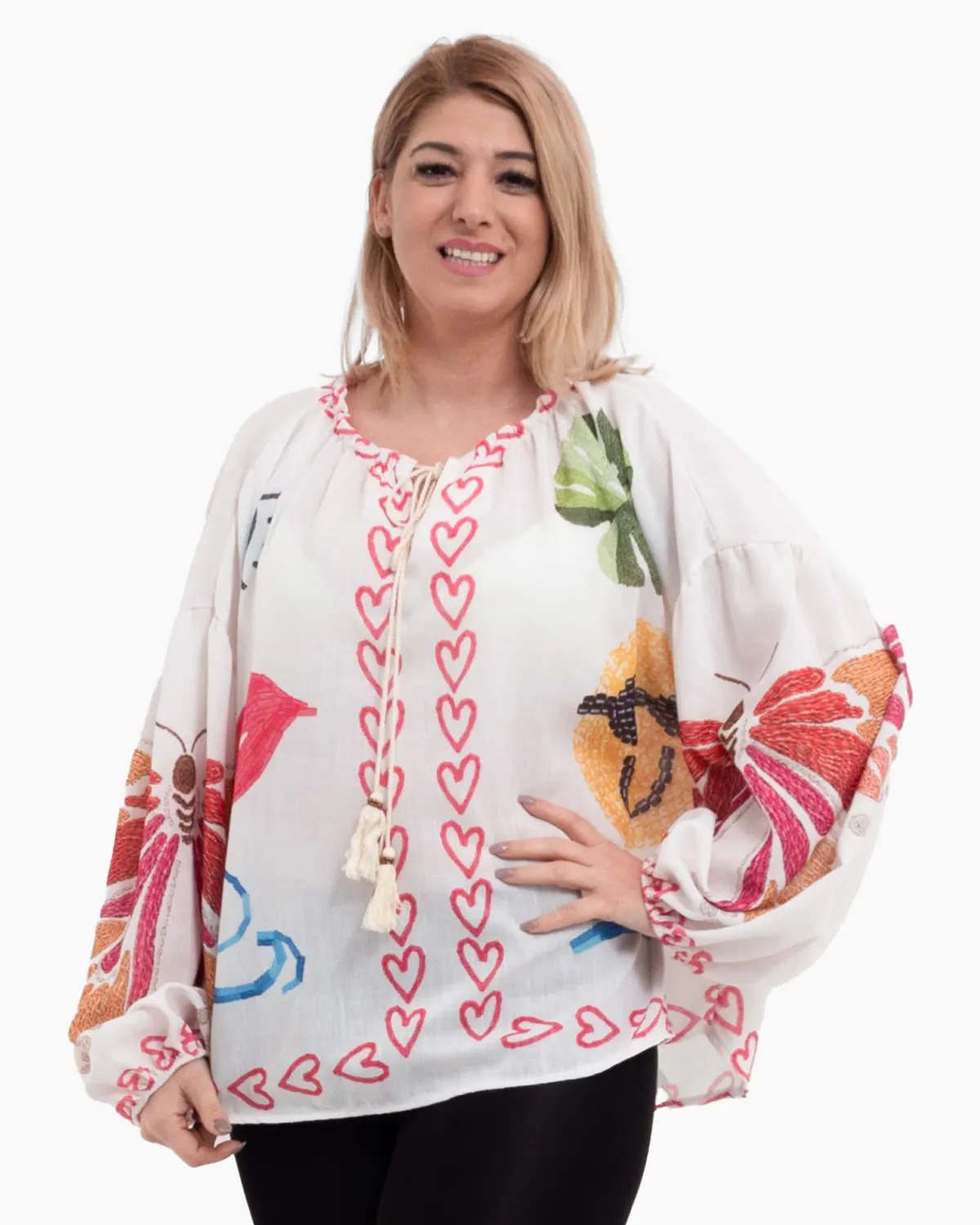 Cămăși - Tunica Boho alba cu imprimeu