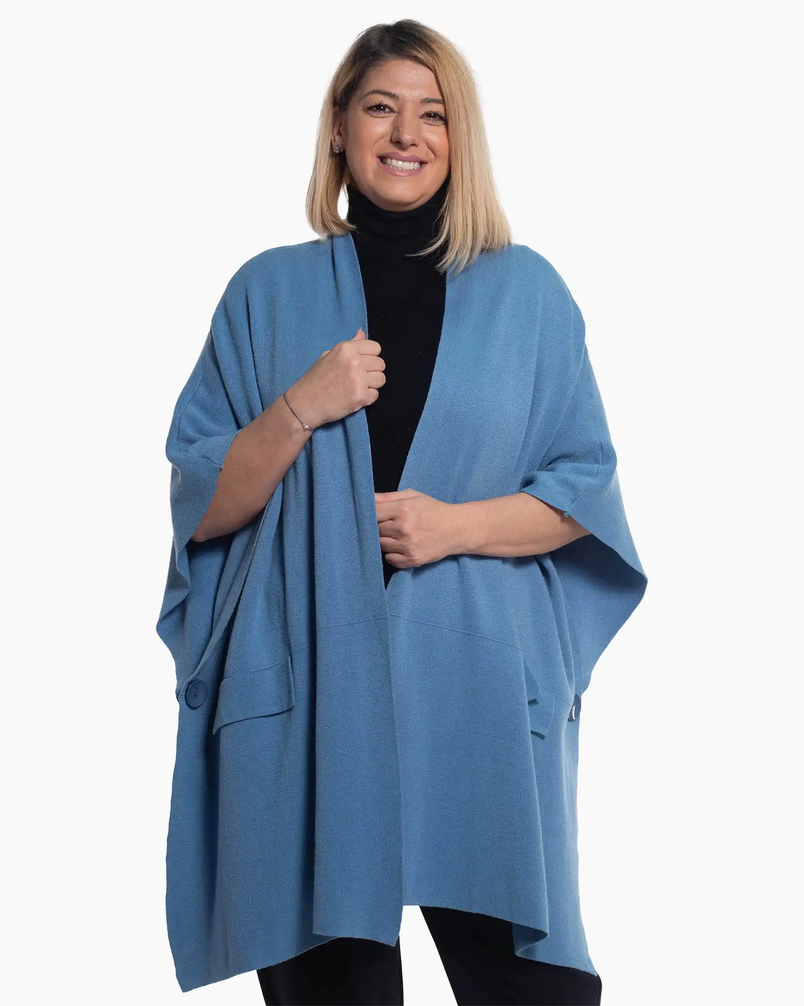 Produse noi - Vestă albastră lungă, casual, cu mâneci kimono și design fluid
